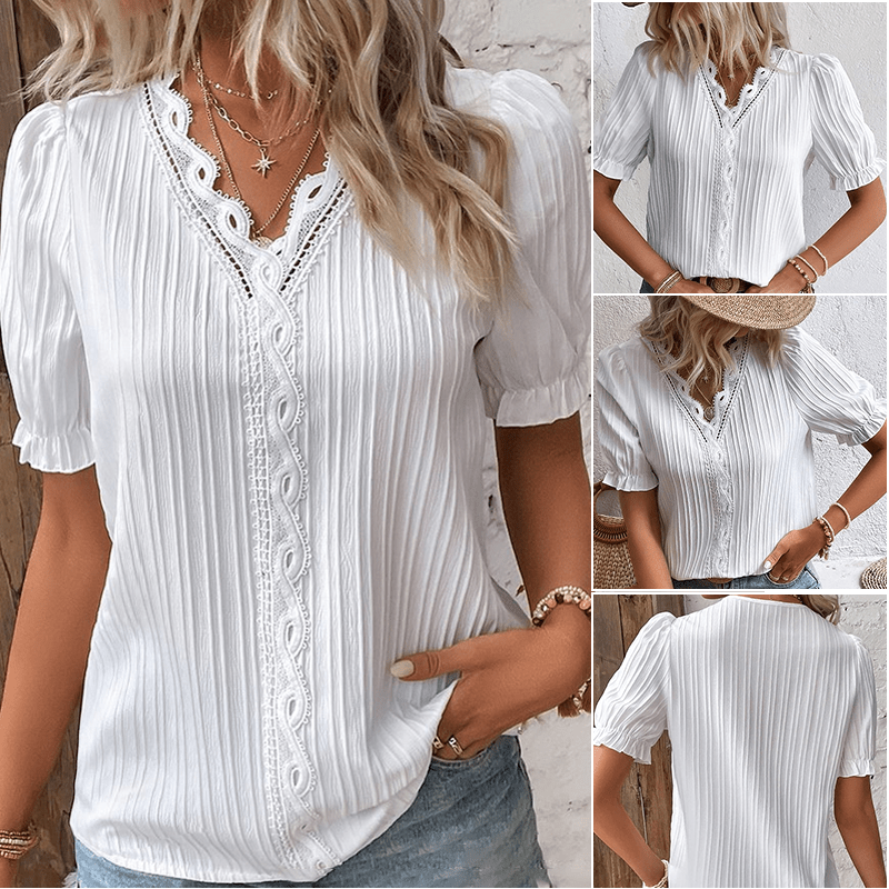 V Neck Plain Lace Elegant Shirt – awishday